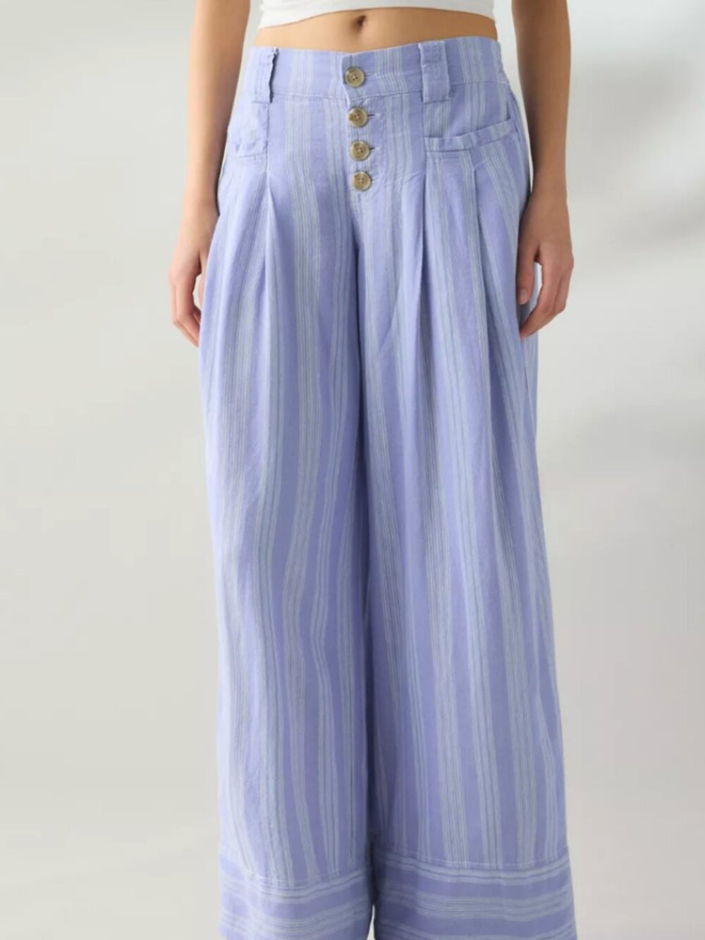 Urban Outfitters Daybreak Linen Blend Wide Leg Pant – Blue Stripe – Size XS